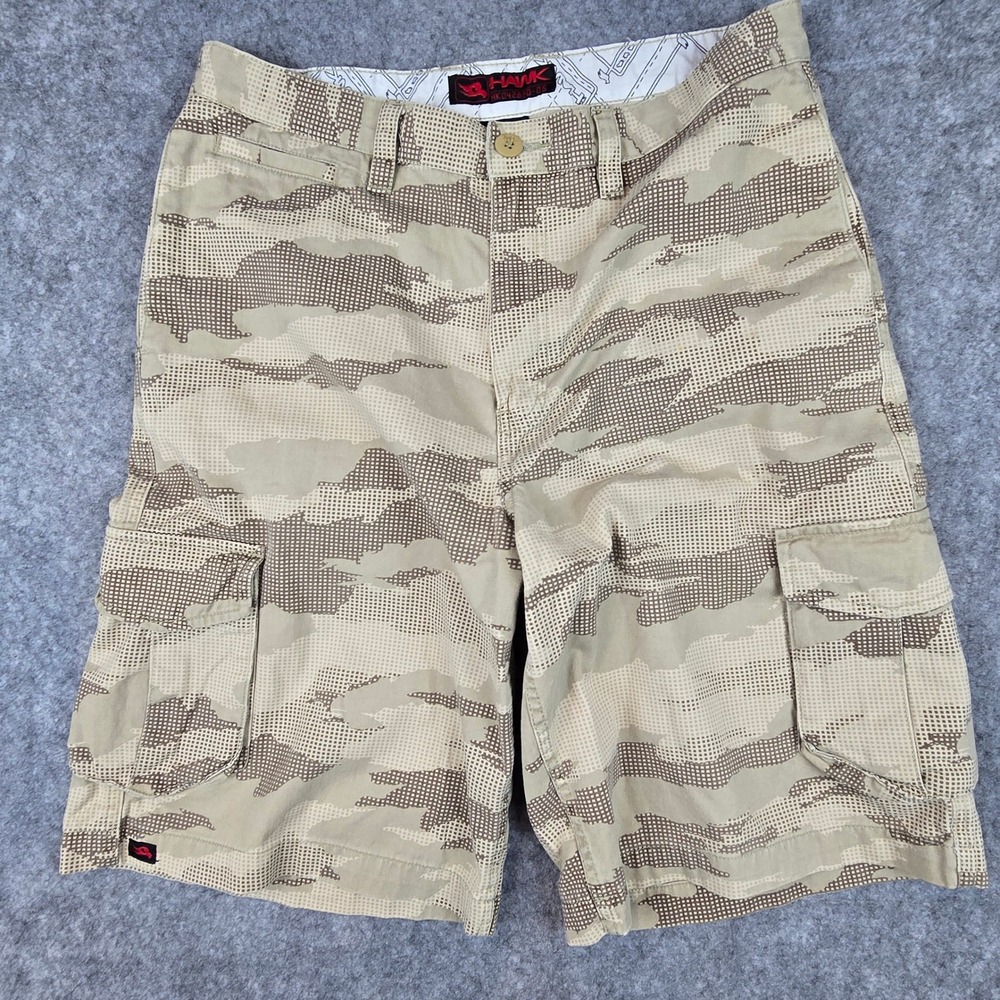 Tony Hawk Men's Cargo Shorts Size 33 Tan Digital Camo Skater Y2K Utility Baggy